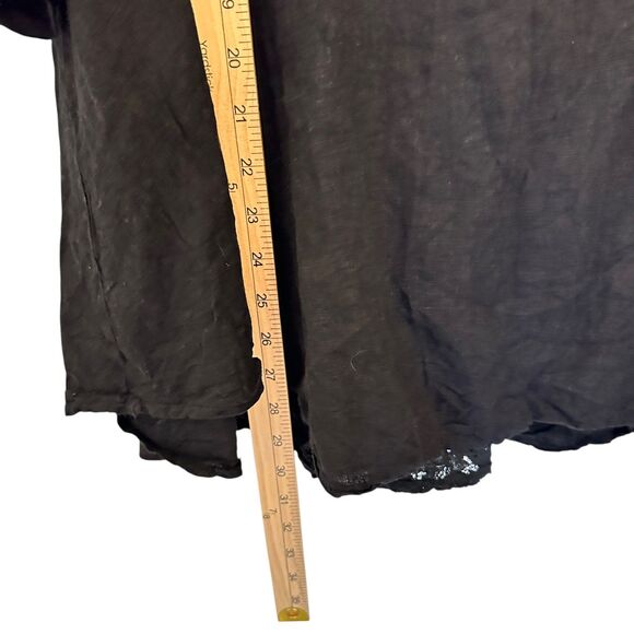 Liabella Black Linen Lace Back Pearl Button 3/4 Sleeve Flowy Lagenlook Blouse L - Picture 5 of 6